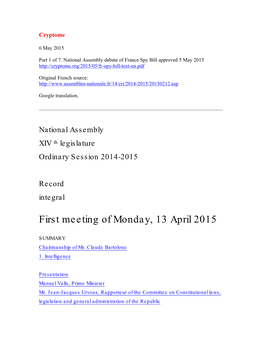 First Meeting of Monday, 13 April 2015