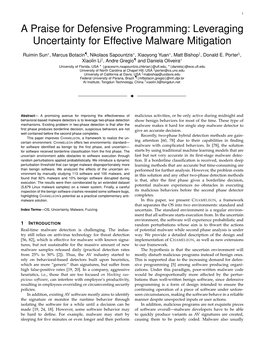 A Praise for Defensive Programming: Leveraging Uncertainty for Effective Malware Mitigation