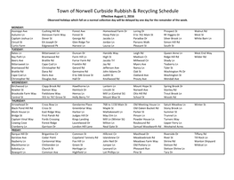 Town of Norwell Curbside Rubbish & Recycling Schedule