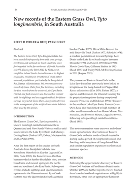 New Records of the Eastern Grass Owl, Tyto Longimembris, in South Australia