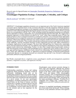 Grasshopper Population Ecology: Catastrophe, Criticality, and Critique