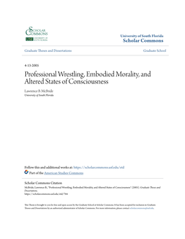 Professional Wrestling, Embodied Morality, and Altered States of Consciousness Lawrence B