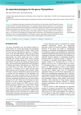 AR TICLE an Expanded Phylogeny for the Genus Phytophthora