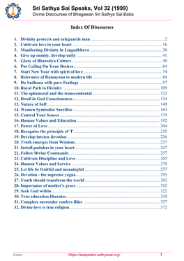 Sri Sathya Sai Speaks, Vol 32 (1999) Divine Discourses of Bhagawan Sri Sathya Sai Baba