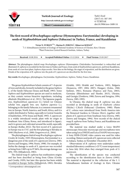 The First Record of Bruchophagus Sophorae (Hymenoptera: Eurytomidae) Developing in Seeds of Styphnolobium and Sophora (Fabaceae) in Turkey, France, and Kazakhstan