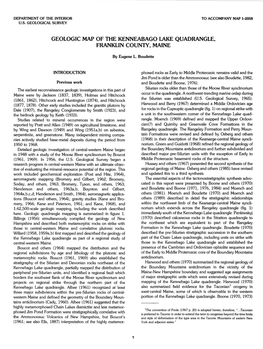 Geologic Map of the Kenneabago Lake Quadrangle, Franklin County, Maine