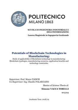 Potentials of Blockchain Technologies in Manufacturing