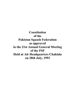 Constitution of the Pakistan Squash