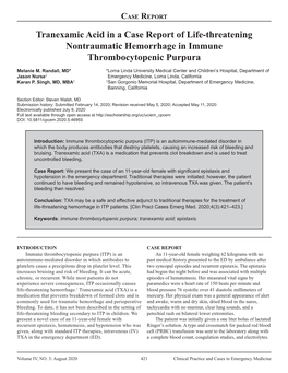 Tranexamic Acid in a Case Report of Life-Threatening Nontraumatic Hemorrhage in Immune Thrombocytopenic Purpura