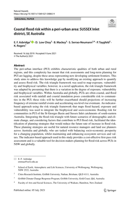 Coastal Flood Risk Within a Peri-Urban Area: SUSSEX Inlet District, SE Australia