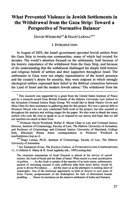 What Prevented Violence in Jewish Settlements in the Withdrawal from the Gaza Strip: Toward a Perspective of Normative Balance*