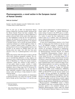 Pharmacogenomics, a Novel Section in the European Journal of Human Genetics