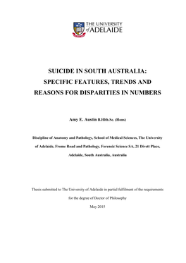Suicide in South Australia: Specific Features, Trends and Reasons for Disparities in Numbers