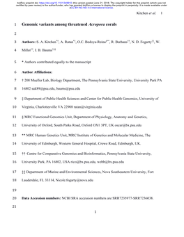 Genomic Variants Among Threatened Acropora Corals