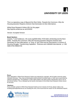 Beyond the Rent Strike, Towards the Commons: Why the Housing Question Requires Activism That Generates Its Own Alternatives