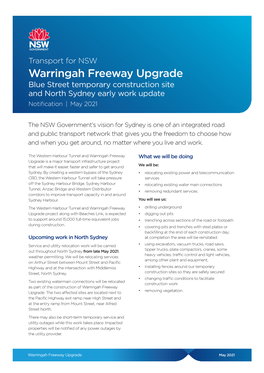 Warringah Freeway Upgrade Cammeray Early Work Update