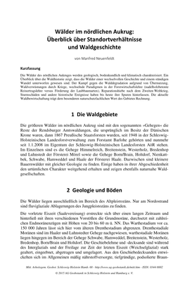 Wälder Im Nördlichen Aukrug: Überblick Über Standortverhältnisse Und Waldgeschichte