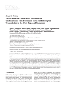 Research Article Fifteen Years of Annual Mass Treatment of Onchocerciasis with Ivermectin Have Not Interrupted Transmission in the West Region of Cameroon