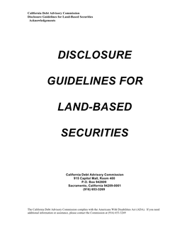 Disclosure Guidelines for Land-Based Securities Acknowledgements