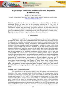 Major Crop Combination and Diversification Regions in Kashmir Valley