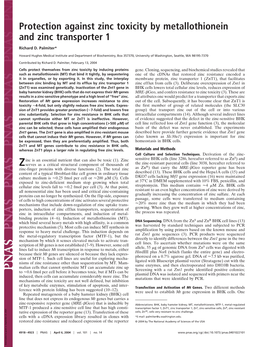 Protection Against Zinc Toxicity by Metallothionein and Zinc Transporter 1