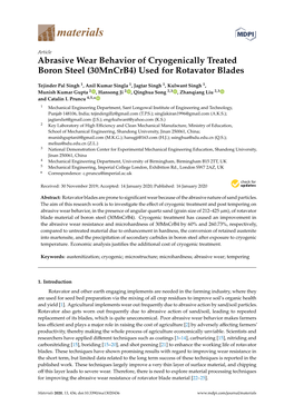 Abrasive Wear Behavior of Cryogenically Treated Boron Steel (30Mncrb4) Used for Rotavator Blades