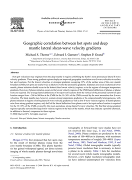 Geographic Correlation Between Hot Spots and Deep Mantle Lateral Shear-Wave Velocity Gradients Michael S