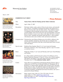 • Press Release Title: Natura Morta: Still-Life Painting and the Medici Collections