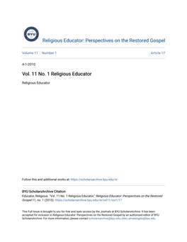 Vol. 11 No. 1 Religious Educator