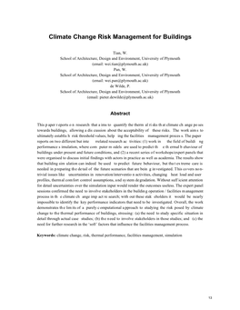 Climate Change Risk Management for Buildings