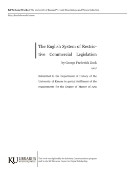 The English System of Restric- Tive Commercial Legislation