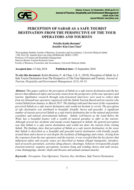 Perception of Sabah As a Safe Tourist Destination from the Perspective of the Tour Operators and Tourists