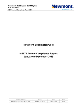 Newmont Boddington Gold MS971 Annual Compliance Report January to December 2019