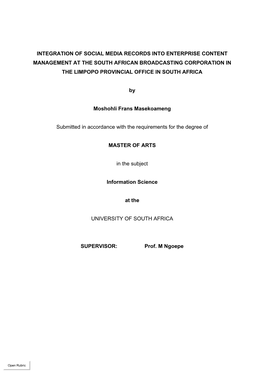 Integration of Social Media Records Into Enterprise Content Management at the South African Broadcasting Corporation in the Limpopo Provincial Office in South Africa