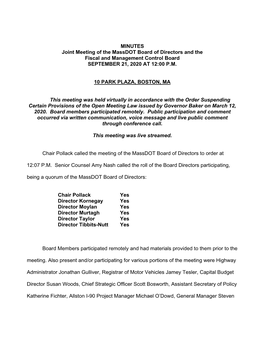 Massdot Board & FMCB Joint Meeting Minutes 09/21/2020