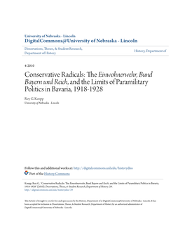 The Einwohnerwehr, Bund Bayern Und Reich, and the Limits of Paramilitary Politics in Bavaria, 1918-1928 Roy G