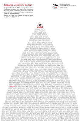 Graduates, Welcome to the Top! Congratulations to All of This Year’S Graduates of the Hong Kong Institute of Cpas Qualiﬁcation Programme