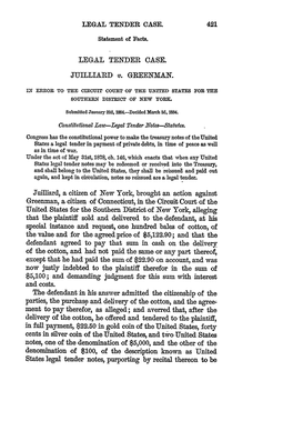 Juilliard V. Greenman, 110 US 421 (1884)