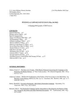 U.S. Army Military History Institute Civil War-Battles-1862 East 950 Soldiers Drive Carlisle Barracks, PA 17013-5021 1 Sept 2012