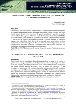 Cobertura De Guerra E Estudos De Gênero: Uma Análise De Conteúdo Em a Private War1