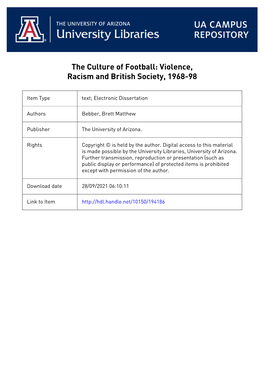 The Culture of Football: Violence, Racism and British Society, 1968-98