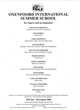 SUMMERSCHOOL for Singersand Accompanists