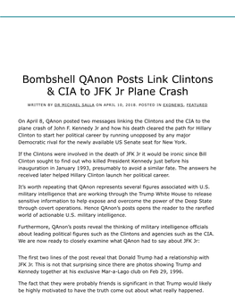 Bombshell Qanon Posts Link Clintons & CIA to JFK Jr Plane Crash