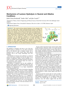 Mechanisms of Lactone Hydrolysis in Neutral and Alkaline Conditions Rafael Gomez-Bombarelli,́ † Emilio Calle,‡ and Julio Casado*,‡