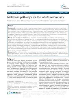 Metabolic Pathways for the Whole Community Niels W Hanson1, Kishori M Konwar2, Alyse K Hawley2, Tomer Altman3, Peter D Karp4 and Steven J Hallam1,2*