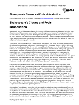 Shakespeare's Clowns and Fools - Introduction