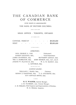 Of Commerce with Which Is Amalgamated the Bank of British Columbia