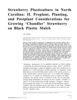 Strawberry Plasticulture in North Carolina: II. Preplant, Planting, and Postplant Considerations for Growing ‘Chandler’ Strawberry on Black Plastic Mulch