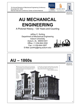 AU MECHANICAL ENGINEERING a Pictorial History - 120 Years and Counting