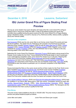 ISU Junior Grand Prix of Figure Skating Final Preview